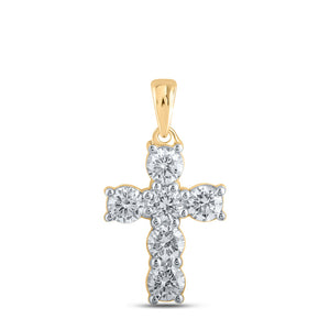 10kt Yellow Gold Womens Round Diamond Cross Pendant 1 Cttw