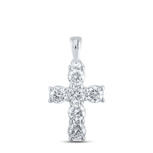 10kt White Gold Womens Round Diamond Cross Pendant 1 Cttw