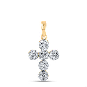 10kt Yellow Gold Womens Round Diamond Cross Pendant 1/4 Cttw