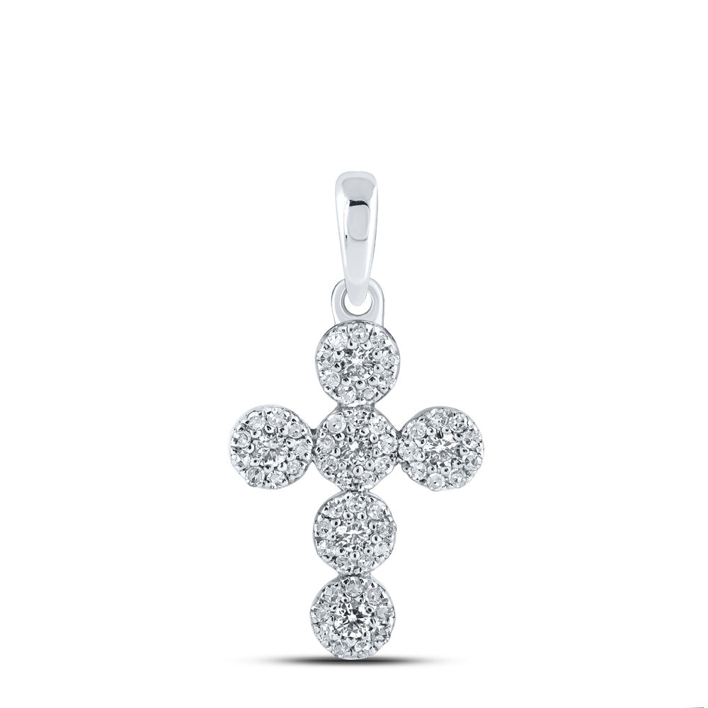 10kt White Gold Womens Round Diamond Cross Pendant 1/4 Cttw