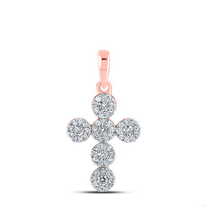 10kt Rose Gold Womens Round Diamond Cross Pendant 1/4 Cttw