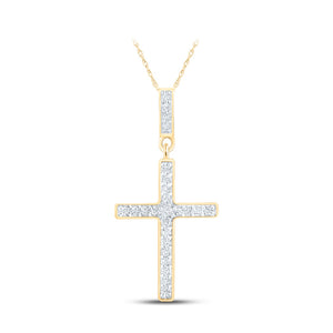 10kt Yellow Gold Womens Round Diamond Cross Pendant 1/10 Cttw