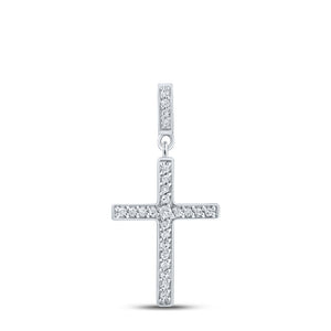 10kt White Gold Womens Round Diamond Cross Pendant 1/10 Cttw