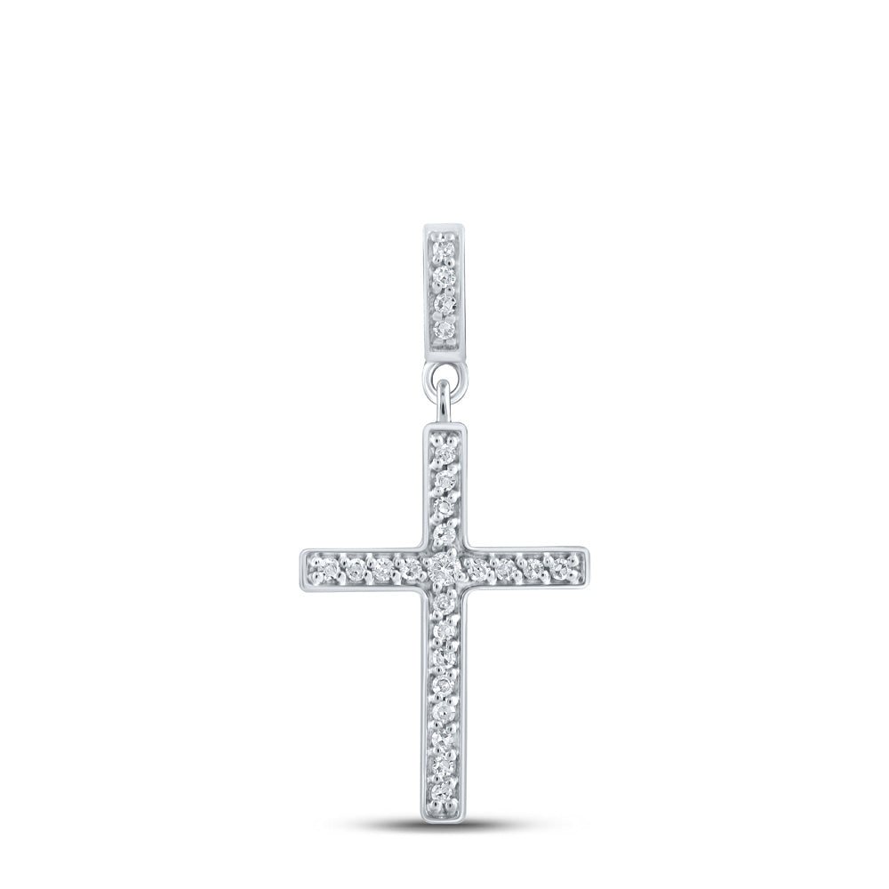 10kt White Gold Womens Round Diamond Cross Pendant 1/10 Cttw