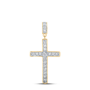 10kt Yellow Gold Womens Round Diamond Cross Pendant 1/2 Cttw