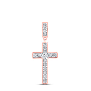 10kt Rose Gold Womens Round Diamond Cross Pendant 3/4 Cttw