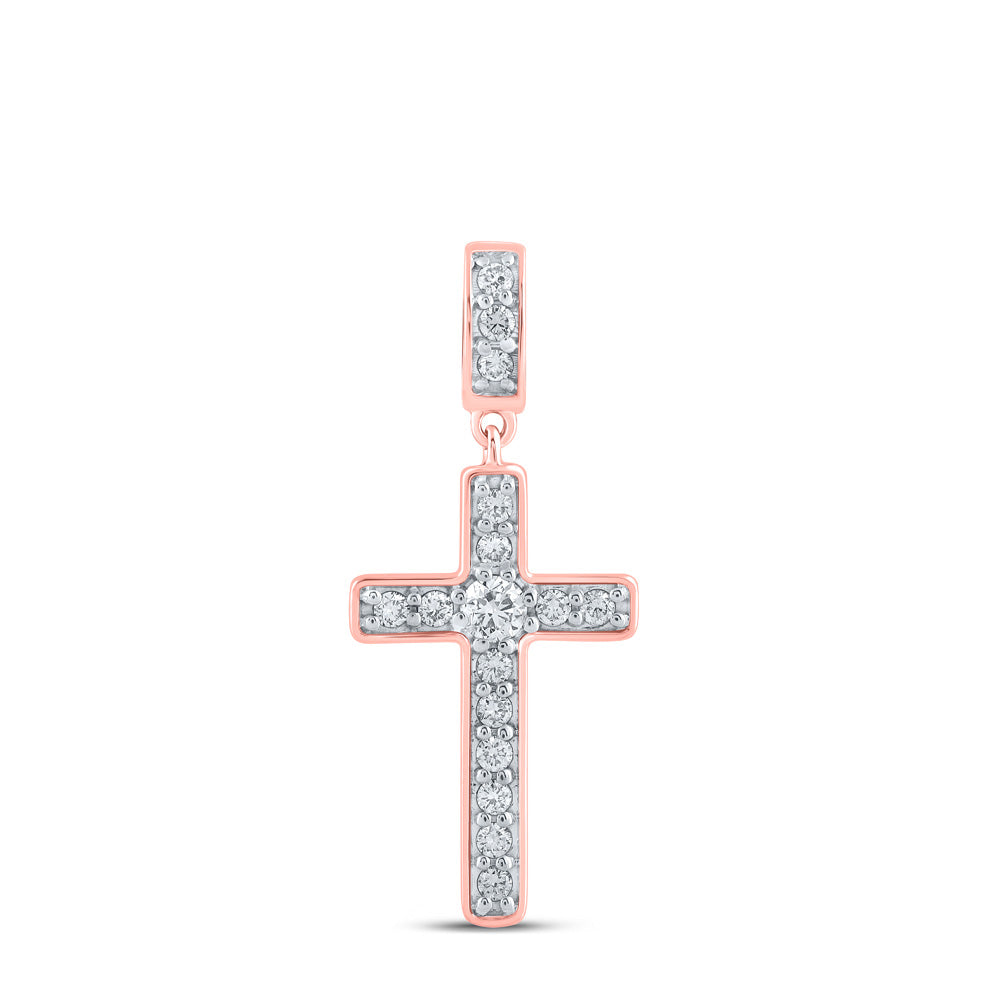 10kt Rose Gold Womens Round Diamond Cross Pendant 3/4 Cttw