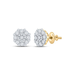 10kt Yellow Gold Womens Round Diamond Octagon Cluster Earrings 7/8 Cttw