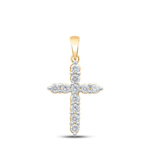 10kt Yellow Gold Womens Round Diamond Cross Pendant 1/2 Cttw