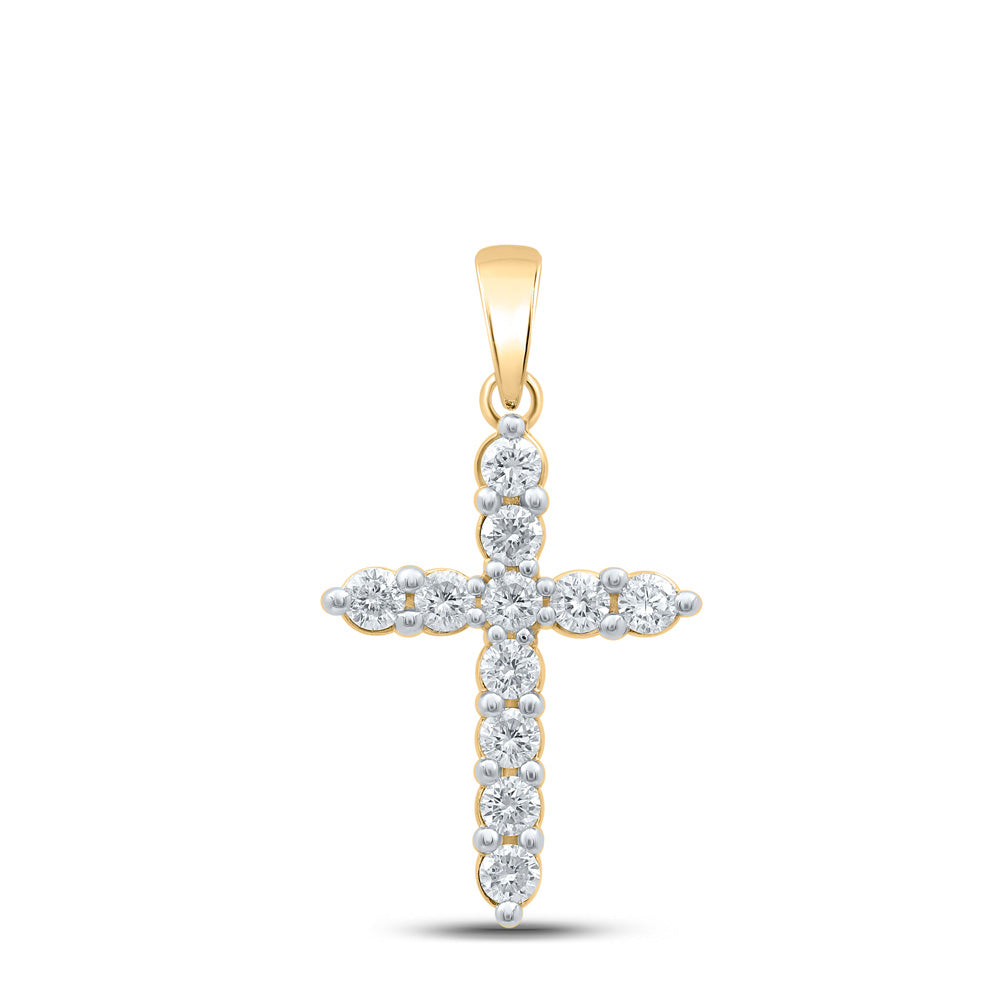 10kt Yellow Gold Womens Round Diamond Cross Pendant 1/2 Cttw