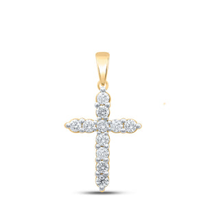 14kt Yellow Gold Womens Round Diamond Cross Pendant 1 Cttw