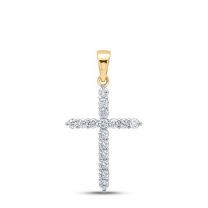 10kt Yellow Gold Womens Round Diamond Cross Pendant 1/4 Cttw