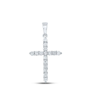 10kt White Gold Womens Round Diamond Cross Pendant 1/2 Cttw