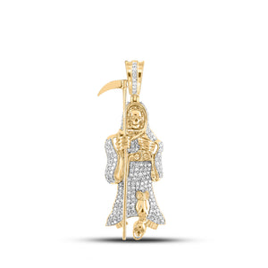 10kt Yellow Gold Mens Round Diamond Grim Reaper Charm Pendant 3/4 Cttw