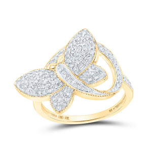 10kt Yellow Gold Womens Round Diamond Butterfly Ring 1/2 Cttw