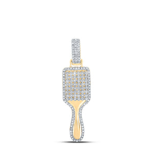 10kt Yellow Gold Womens Round Diamond Hair Brush Fashion Pendant 3/8 Cttw