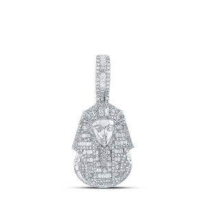 Sterling Silver Mens Round Diamond Pharaoh Charm Pendant 2-1/2 Cttw