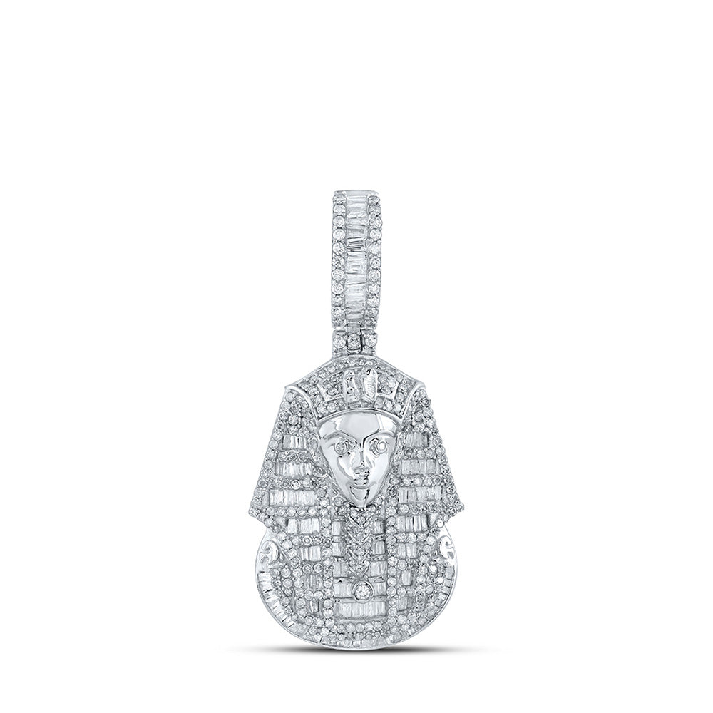 Sterling Silver Mens Round Diamond Pharaoh Charm Pendant 2-1/2 Cttw