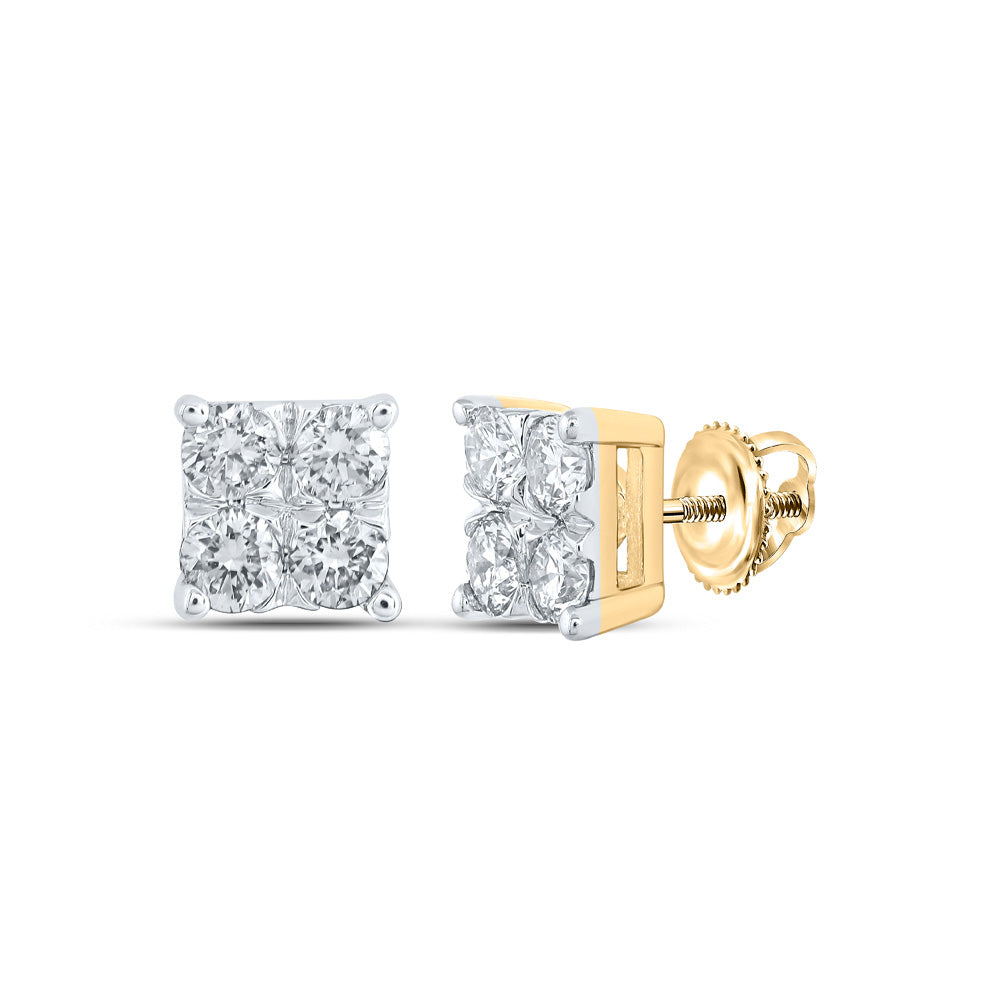 10kt Yellow Gold Womens Round Diamond Square Earrings 1/4 Cttw