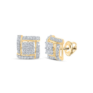 10kt Yellow Gold Womens Round Diamond Square Earrings 1/4 Cttw