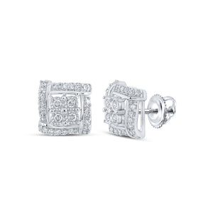 10kt White Gold Womens Round Diamond Square Earrings 1/4 Cttw