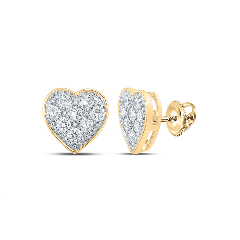 10kt Yellow Gold Womens Round Diamond Heart Earrings 1/3 Cttw