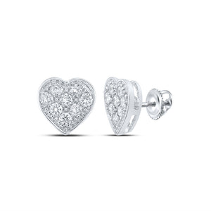 10kt White Gold Womens Round Diamond Heart Earrings 1/3 Cttw