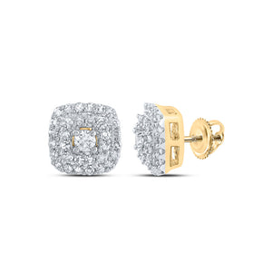 10kt Yellow Gold Womens Round Diamond Square Earrings 1/3 Cttw