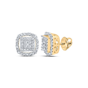 10kt Yellow Gold Womens Round Diamond Square Earrings 3/8 Cttw