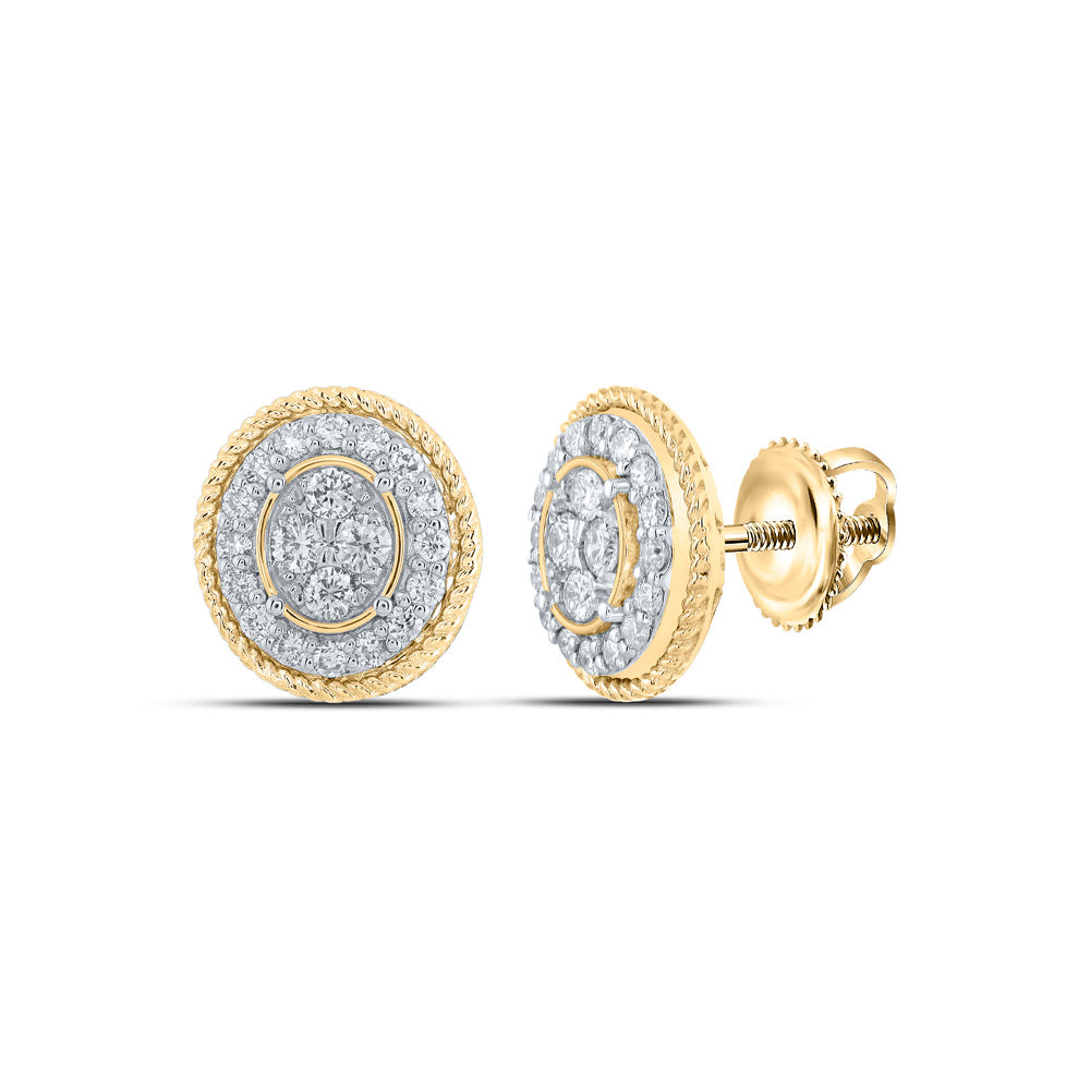 10kt Yellow Gold Womens Round Diamond Oval Cluster Earrings 1/2 Cttw