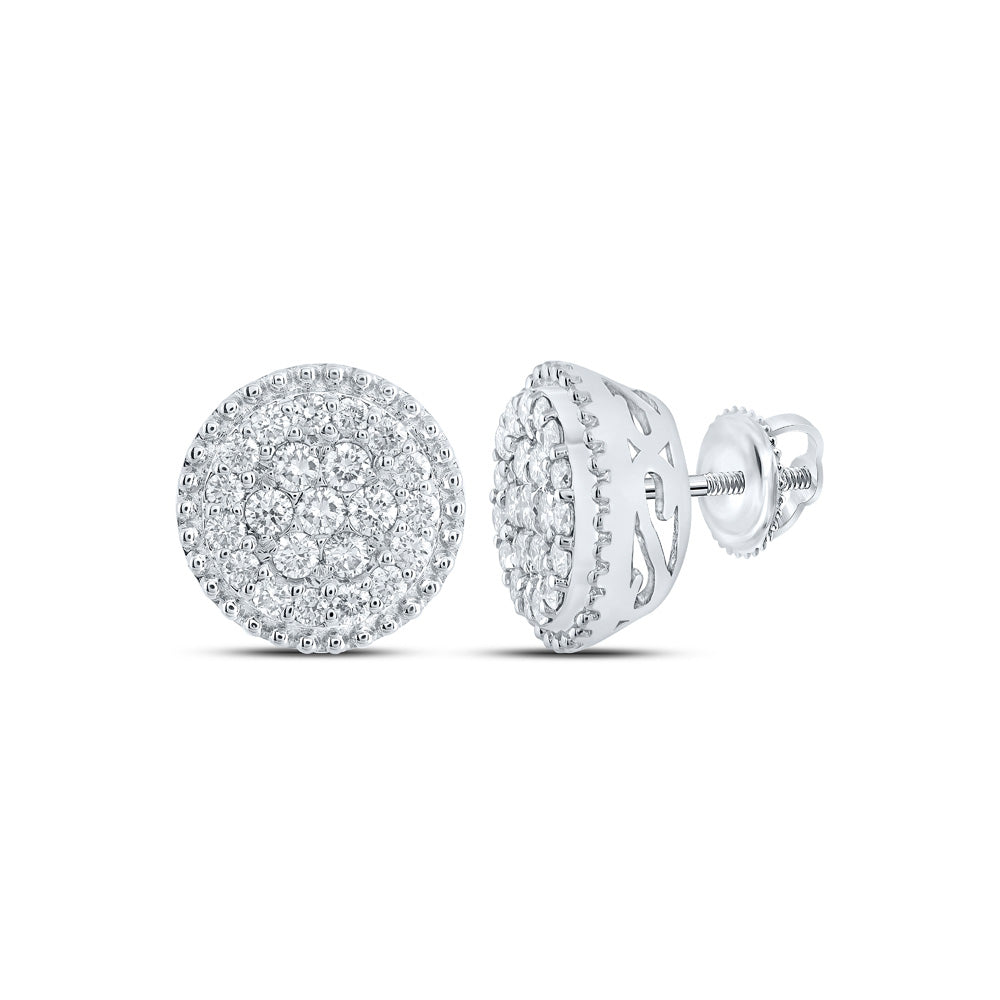 10kt White Gold Womens Round Diamond Cluster Earrings 1 Cttw