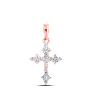 10kt Rose Gold Womens Round Diamond Cross Pendant 1/4 Cttw