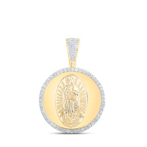 10kt Yellow Gold Mens Round Diamond Guadalupe Mary Charm Pendant 1 Cttw