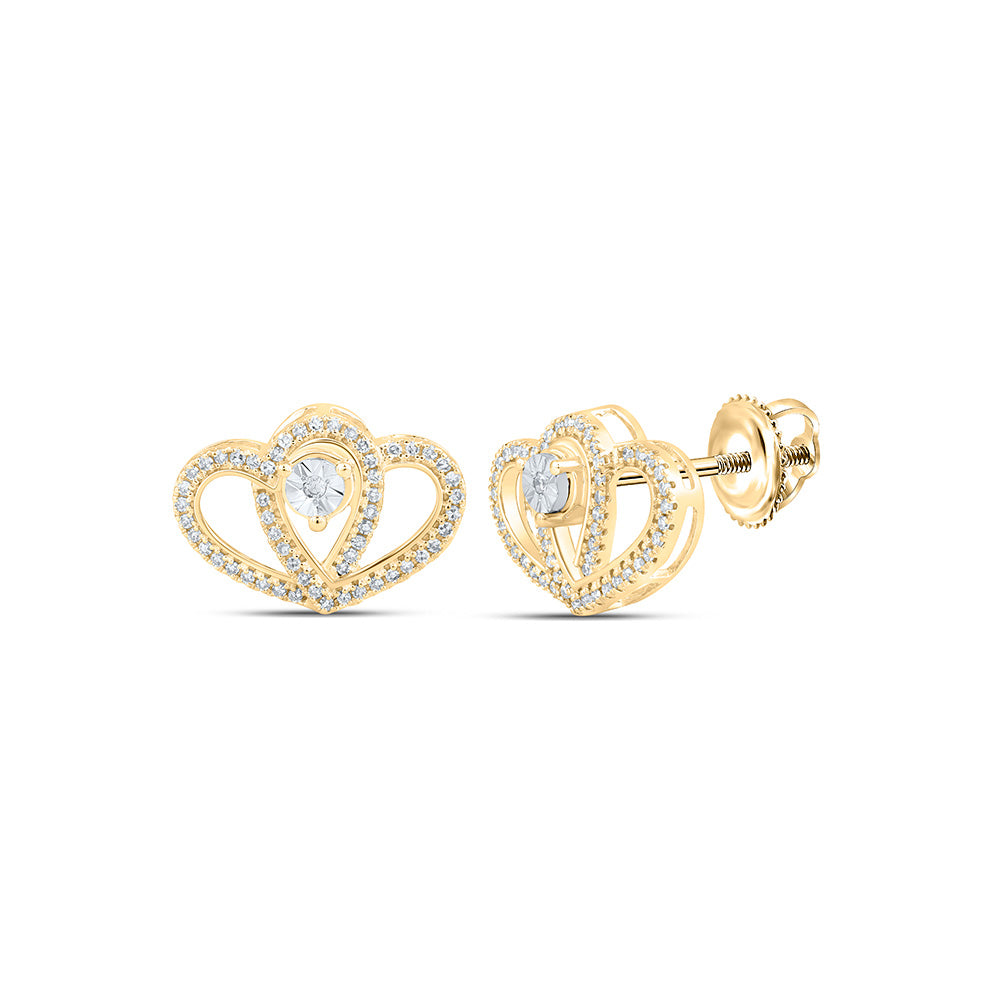 10kt Yellow Gold Womens Round Diamond Heart Earrings 1/4 Cttw