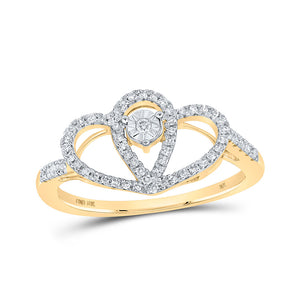 10kt Yellow Gold Womens Round Diamond Heart Ring 1/5 Cttw