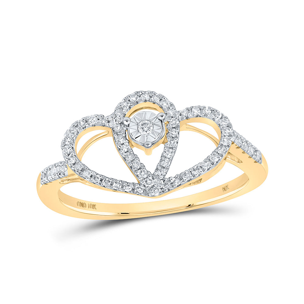 10kt Yellow Gold Womens Round Diamond Heart Ring 1/5 Cttw