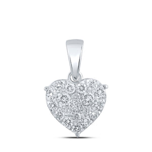 10kt White Gold Womens Round Diamond Heart Pendant 1/2 Cttw