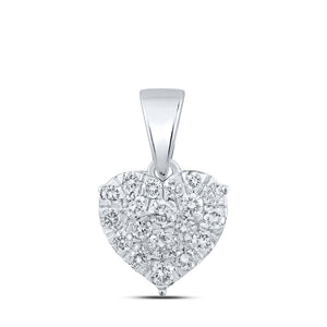 10kt White Gold Womens Round Diamond Heart Pendant 1/6 Cttw