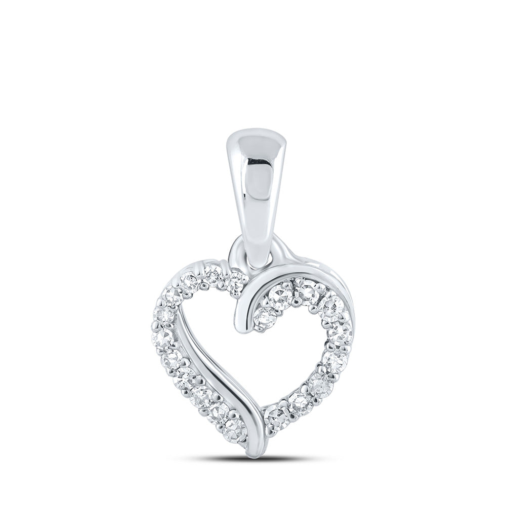 10kt White Gold Womens Round Diamond Heart Pendant 1/12 Cttw