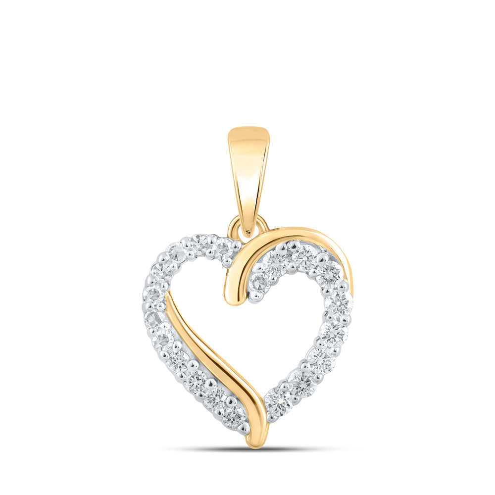 10kt Yellow Gold Womens Round Diamond Heart Pendant 1/4 Cttw