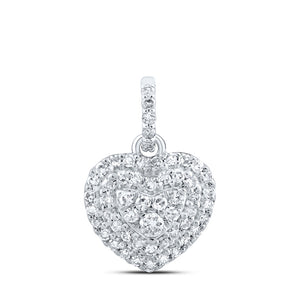 10kt White Gold Womens Round Diamond Heart Pendant 1/4 Cttw