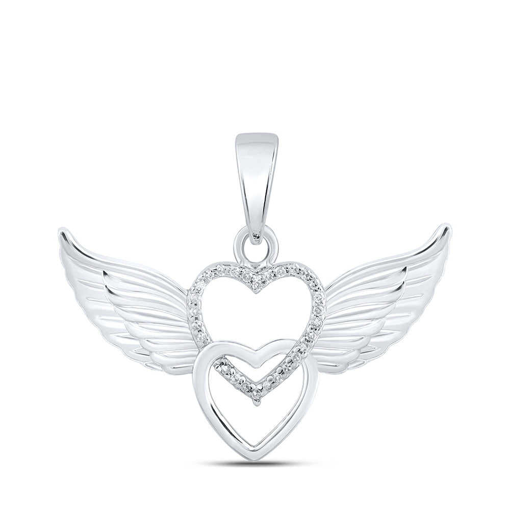 10kt White Gold Womens Round Diamond Wing Heart Pendant 1/20 Cttw