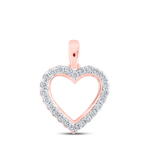 10kt Rose Gold Womens Round Diamond Heart Pendant 1/4 Cttw