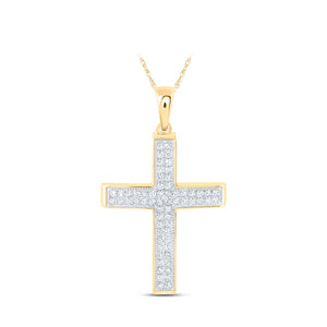 10kt Yellow Gold Womens Round Diamond Cross Pendant 3/8 Cttw