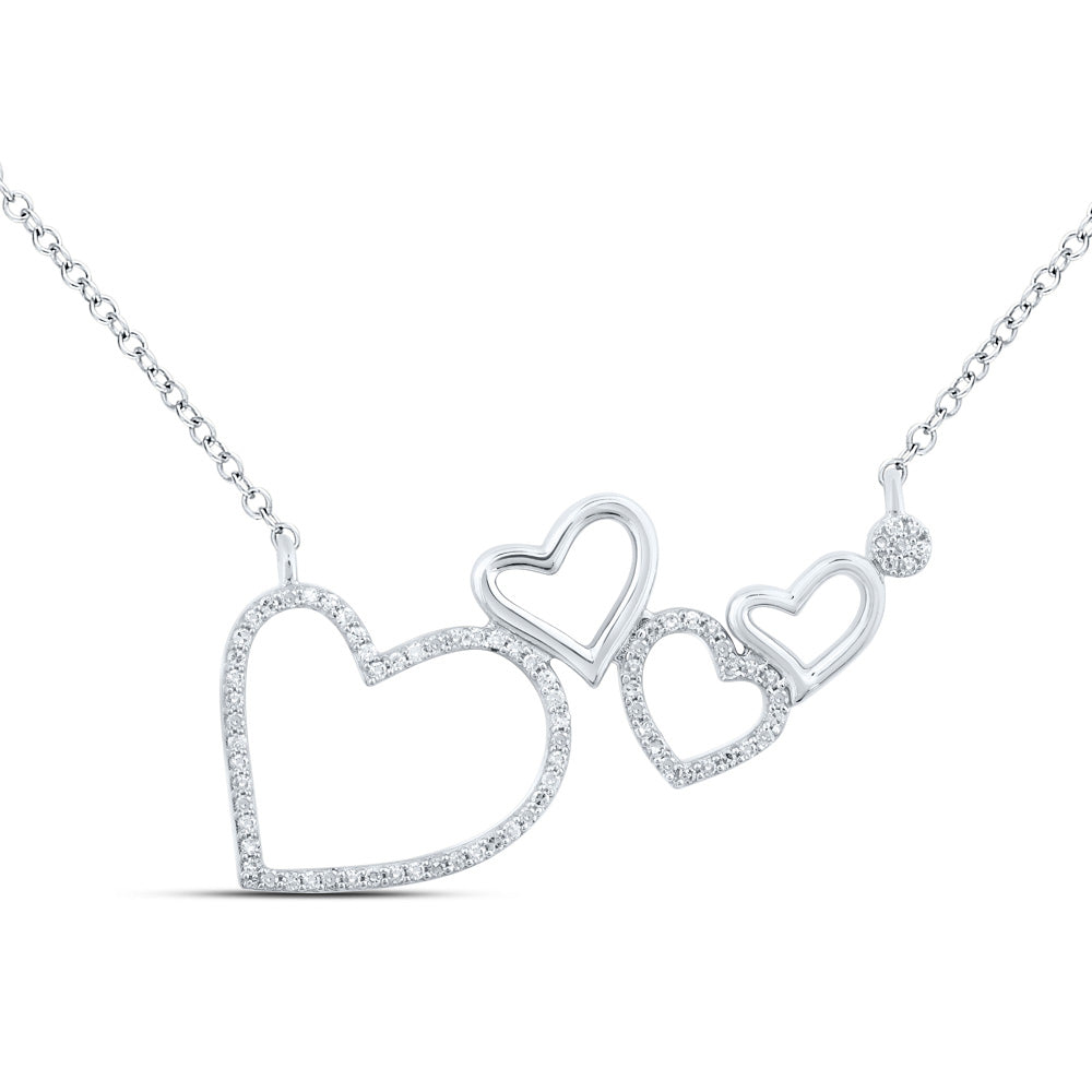 10kt White Gold Womens Round Diamond Heart Necklace 1/6 Cttw