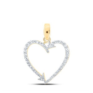 10kt Yellow Gold Womens Round Diamond Arrow Heart Pendant 1/5 Cttw