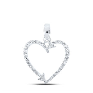 10kt White Gold Womens Round Diamond Arrow Heart Pendant 1/5 Cttw