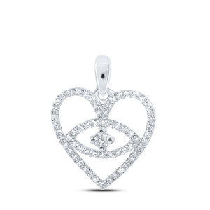 10kt White Gold Womens Round Diamond Eye Heart Pendant 1/3 Cttw