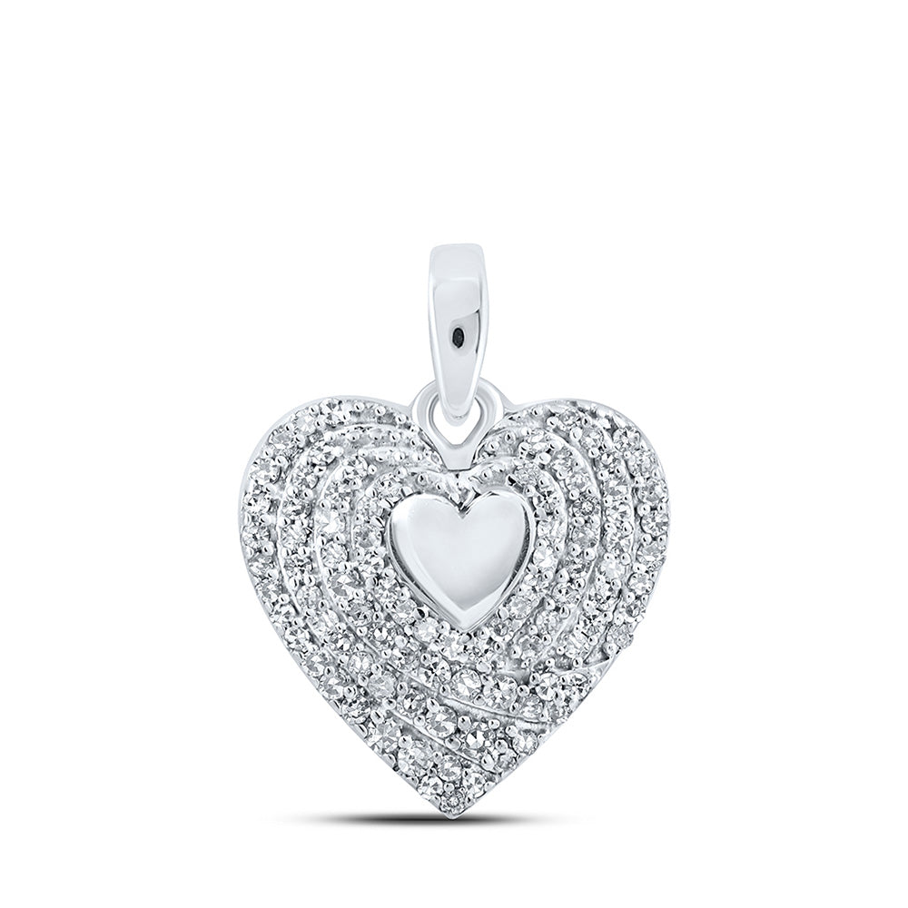 10kt White Gold Womens Round Diamond Heart Pendant 1/4 Cttw