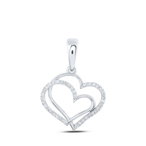 10kt White Gold Womens Round Diamond Heart Pendant 1/8 Cttw